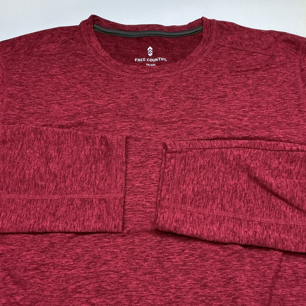 Free Country Mens XXL Burgundy Heathered Long Sleeve Crew Neck T Shirt Top‎ Y2K